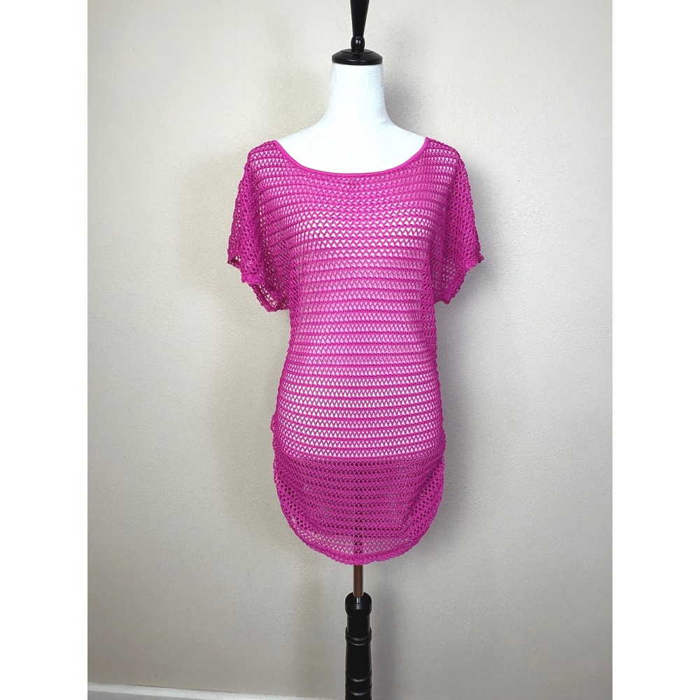 Kenneth‎ Cole Fuchsia Open Knit Swimsuit Coverup Dress Size Medium Beach Resort